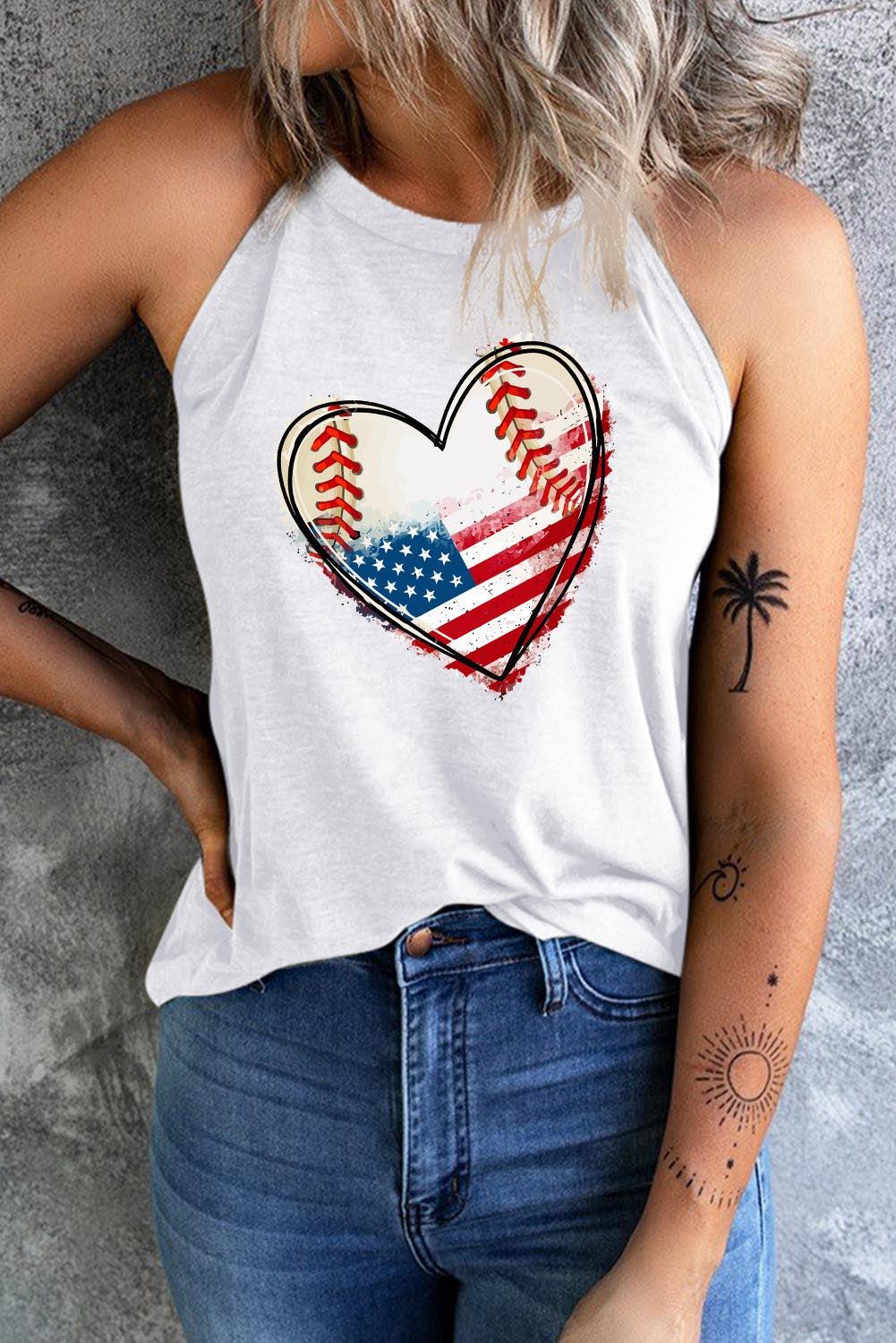 US Flag Heart Graphic Tank BLUE ZONE PLANET