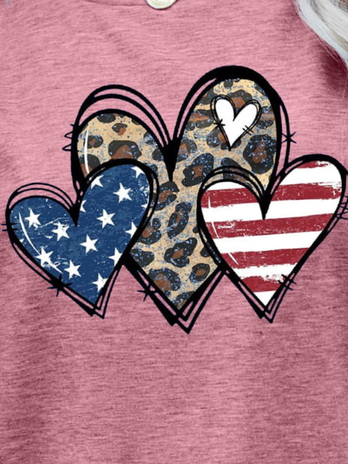 US Flag Leopard Heart Graphic Tee BLUE ZONE PLANET