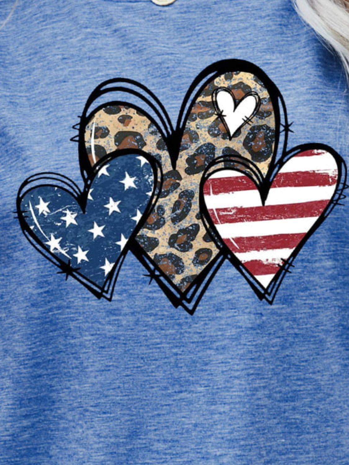 US Flag Leopard Heart Graphic Tee BLUE ZONE PLANET