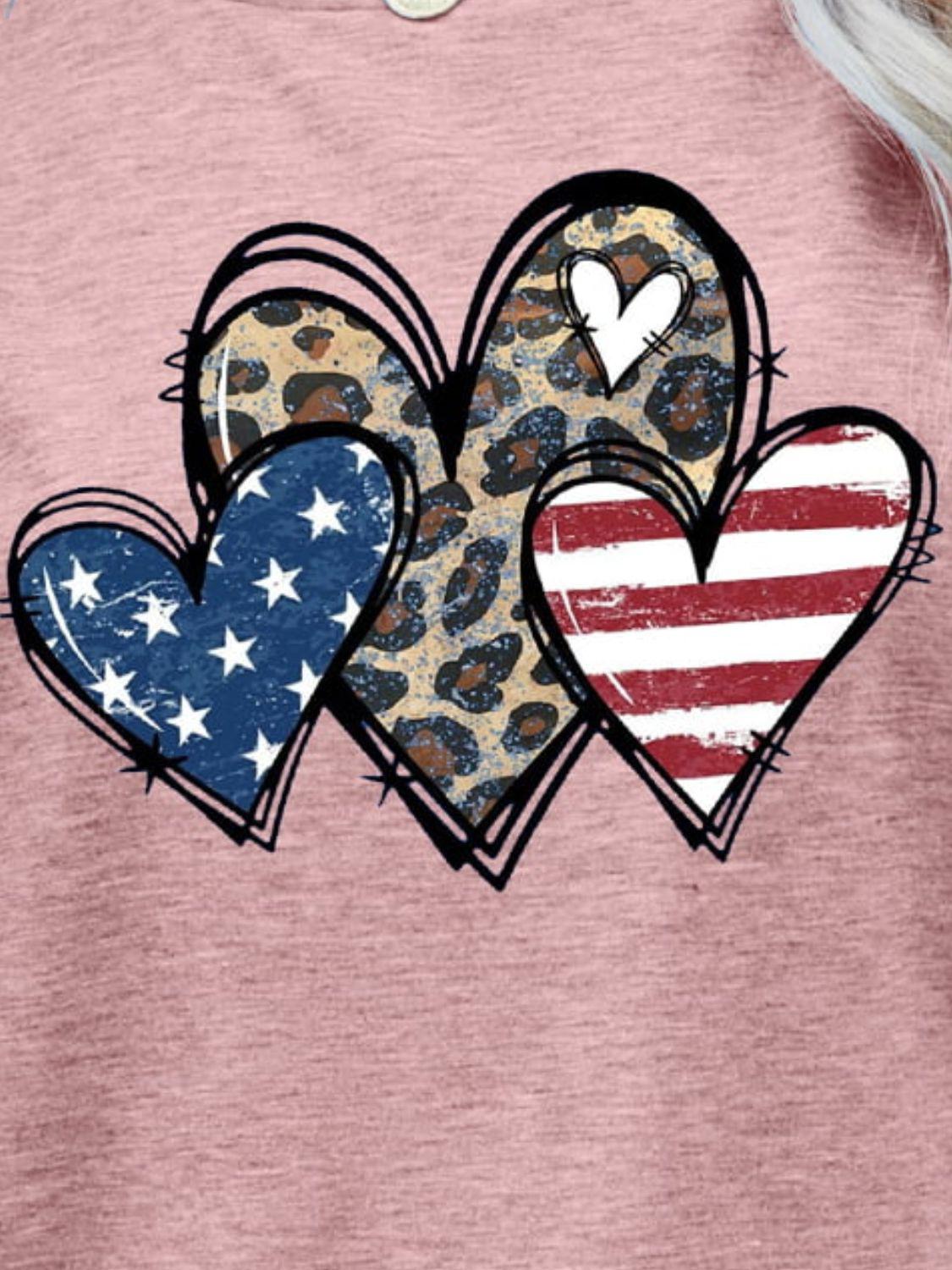 US Flag Leopard Heart Graphic Tee BLUE ZONE PLANET