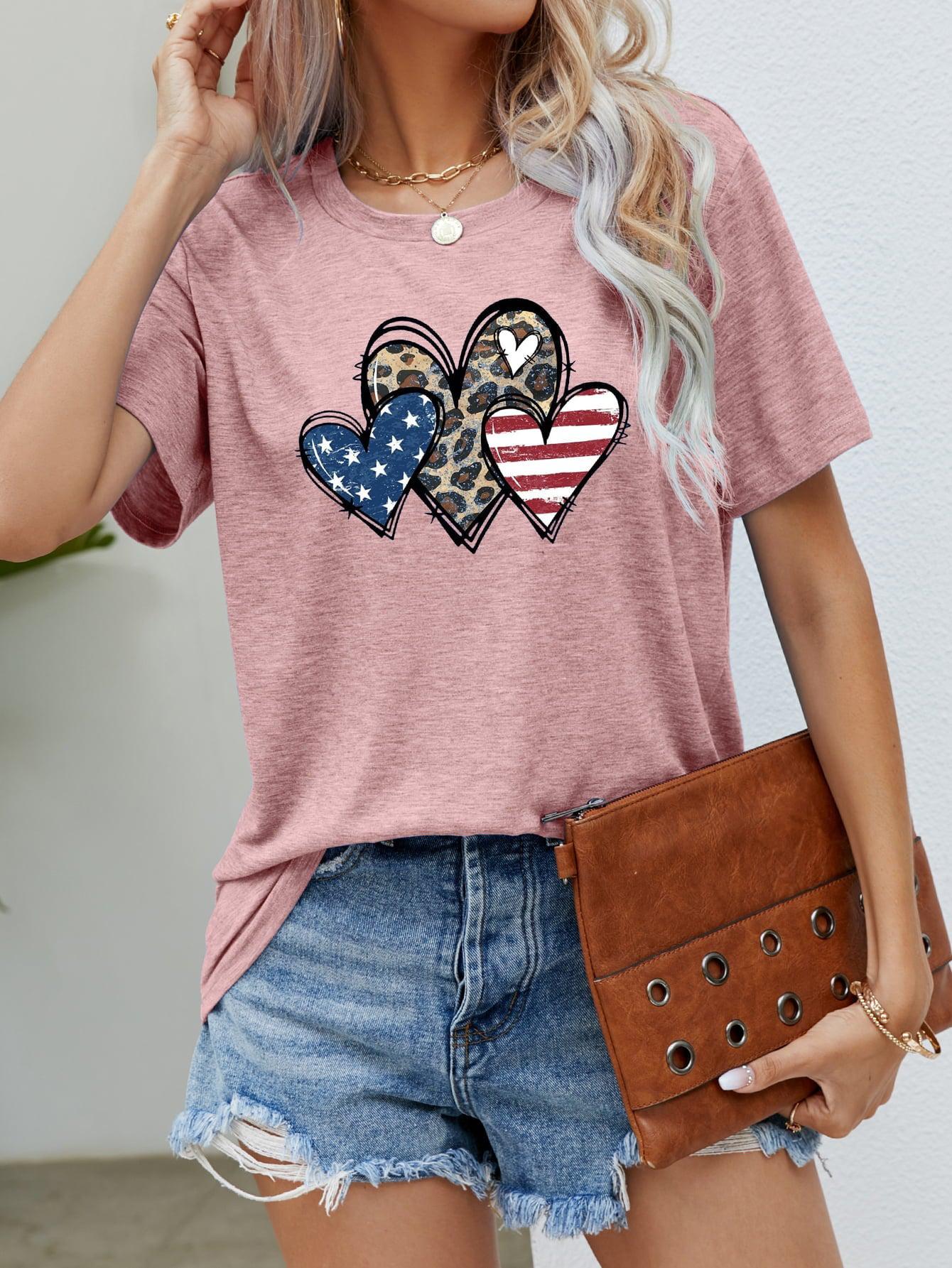 US Flag Leopard Heart Graphic Tee BLUE ZONE PLANET