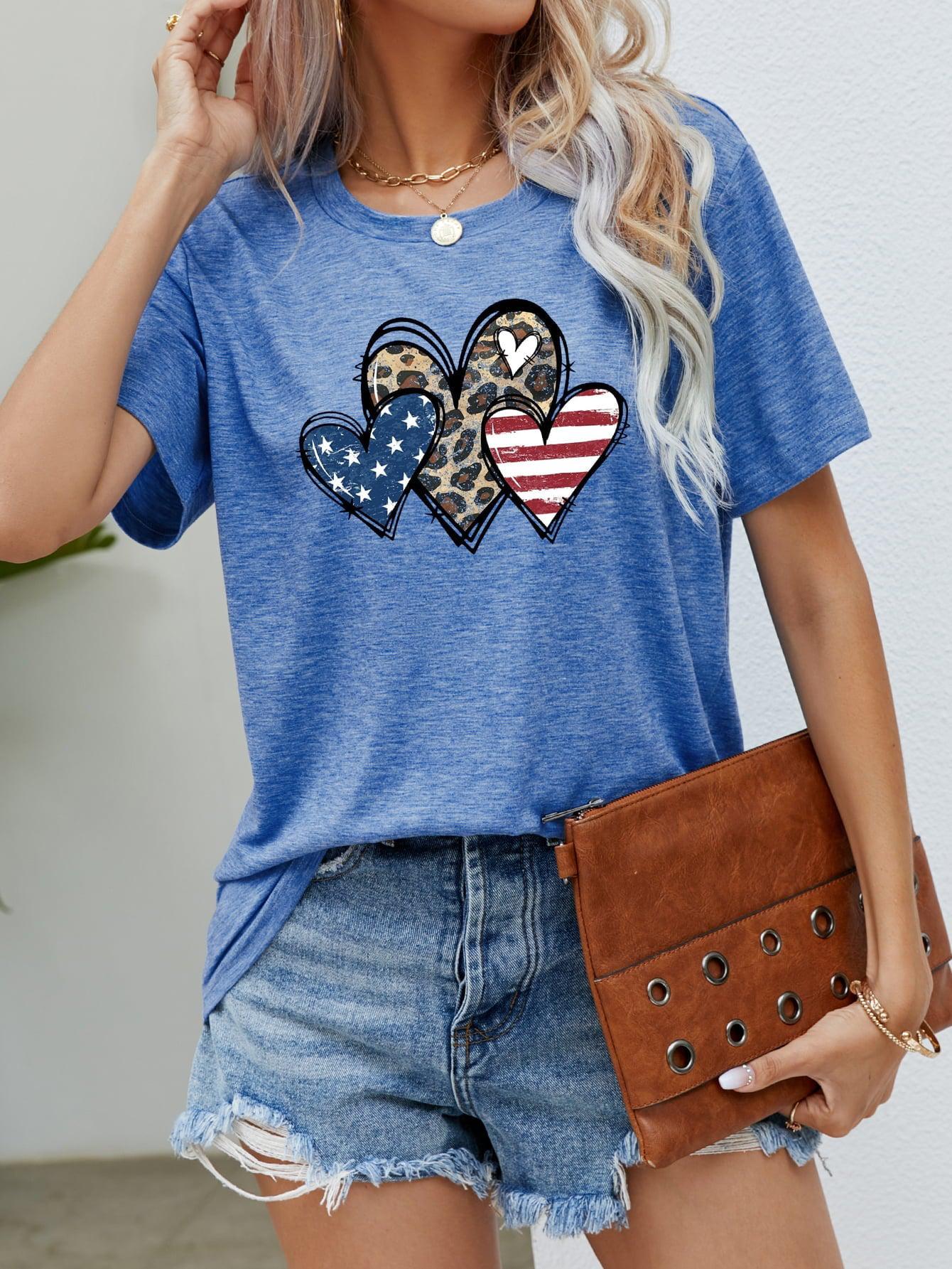 US Flag Leopard Heart Graphic Tee BLUE ZONE PLANET