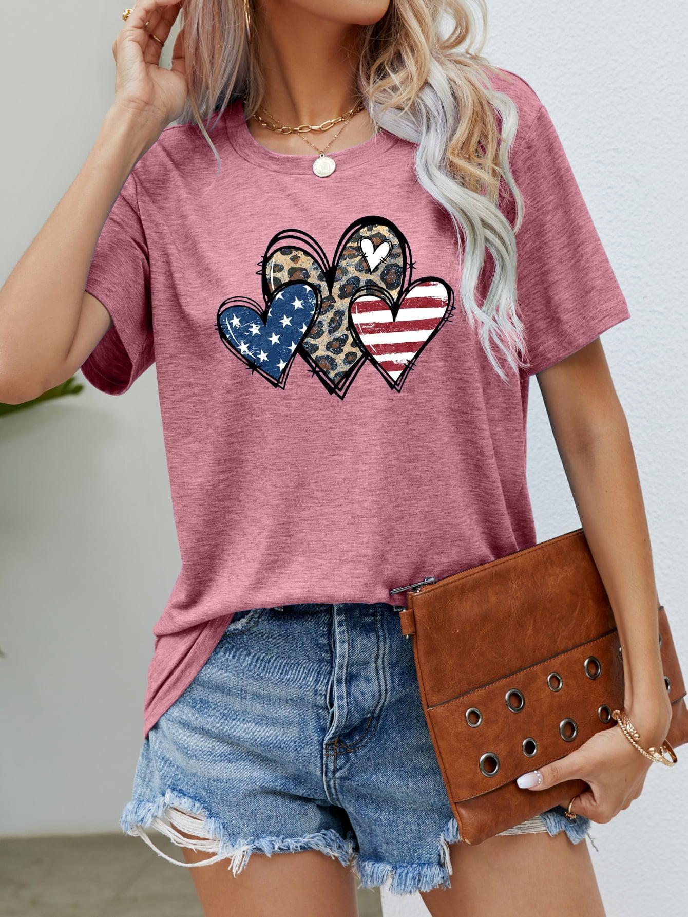 US Flag Leopard Heart Graphic Tee BLUE ZONE PLANET