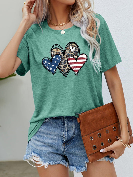 US Flag Leopard Heart Graphic Tee BLUE ZONE PLANET