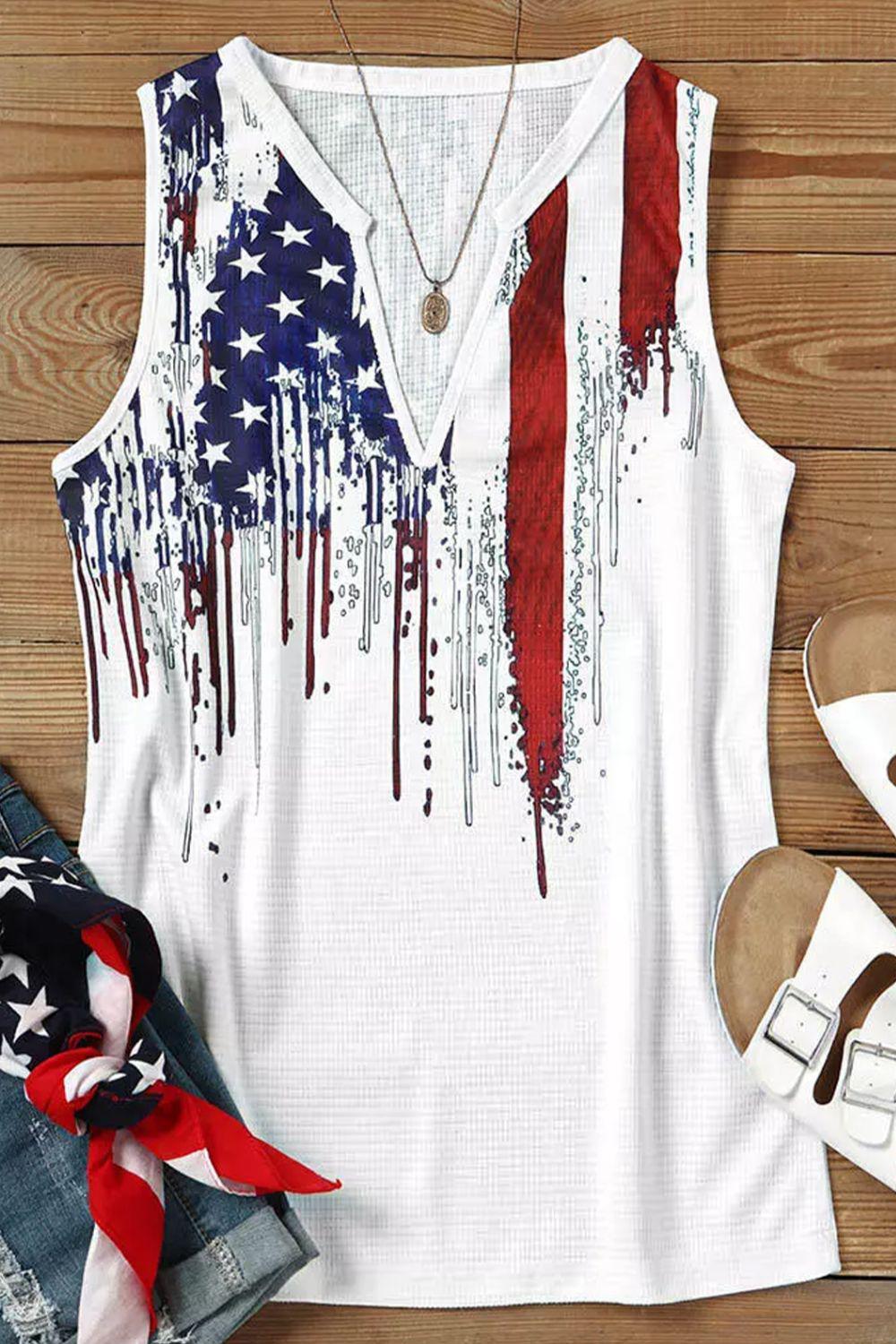 US Flag Notched Neck Tank BLUE ZONE PLANET