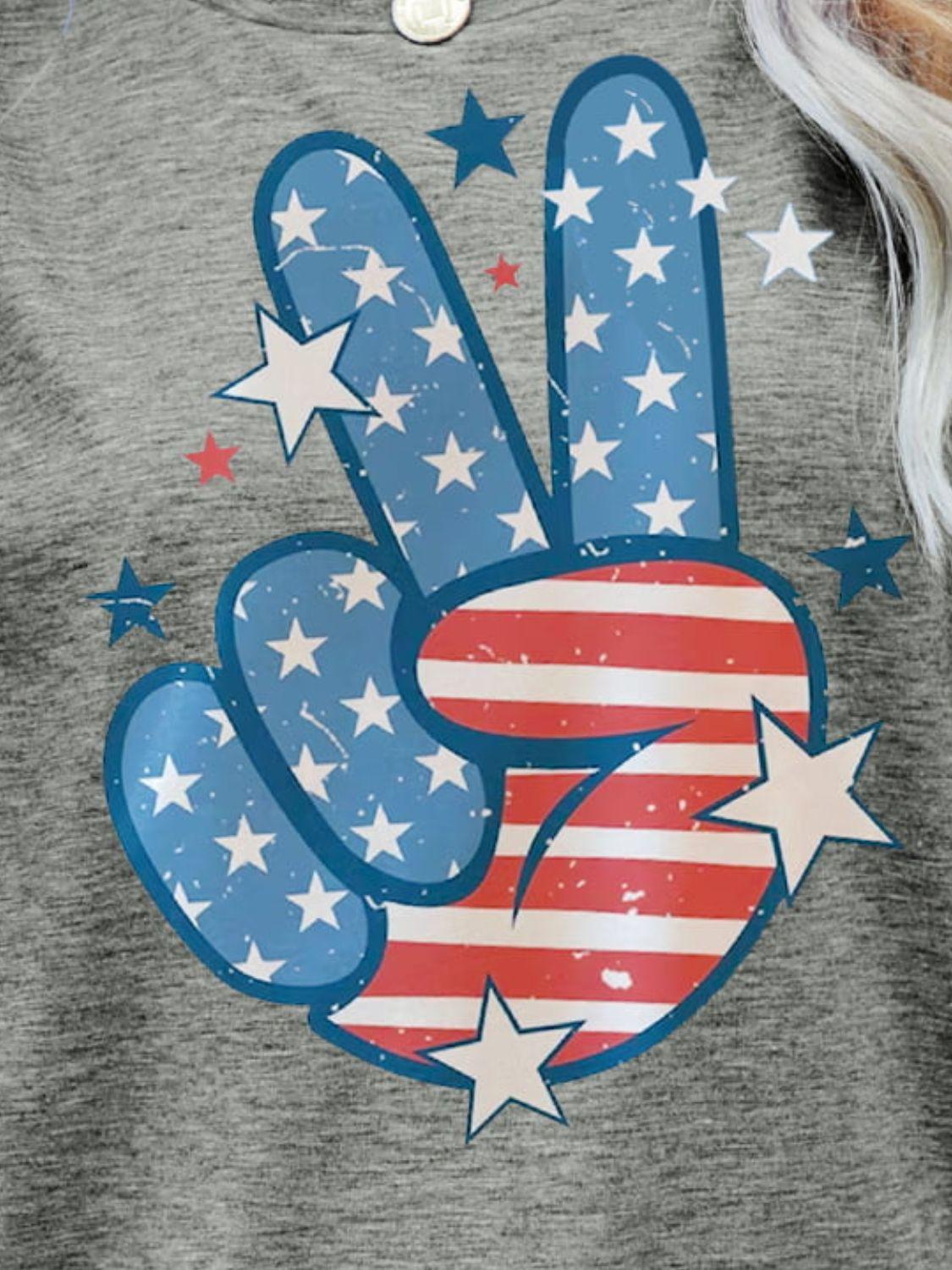 US Flag Peace Sign Hand Graphic Tee BLUE ZONE PLANET