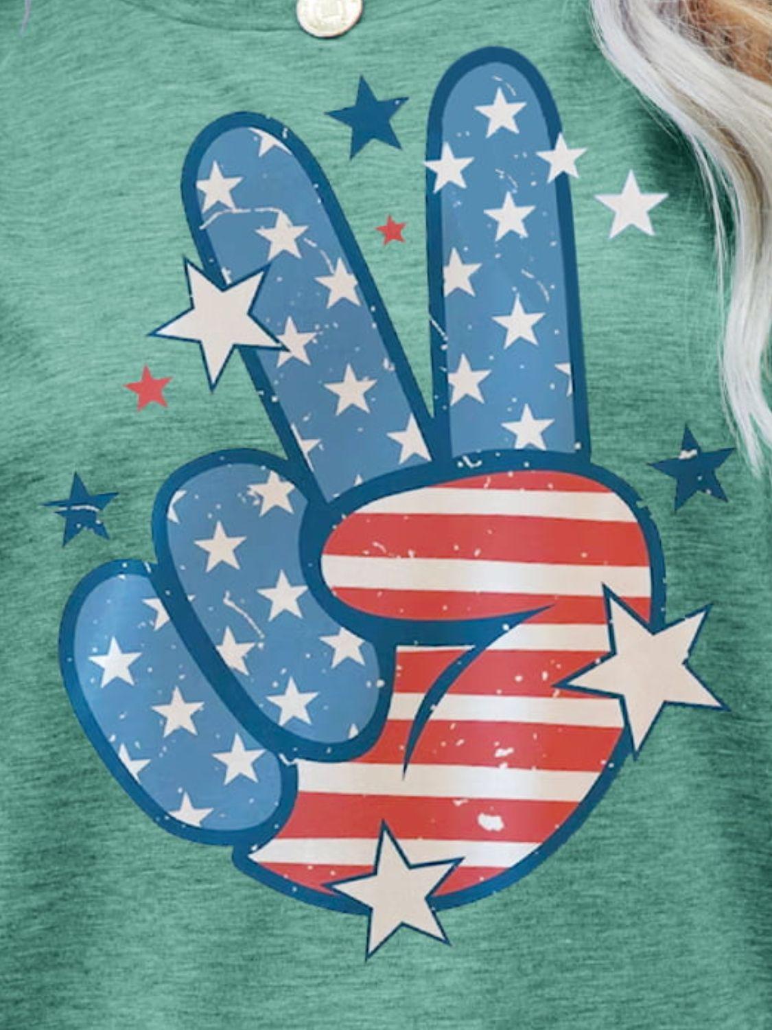 US Flag Peace Sign Hand Graphic Tee BLUE ZONE PLANET