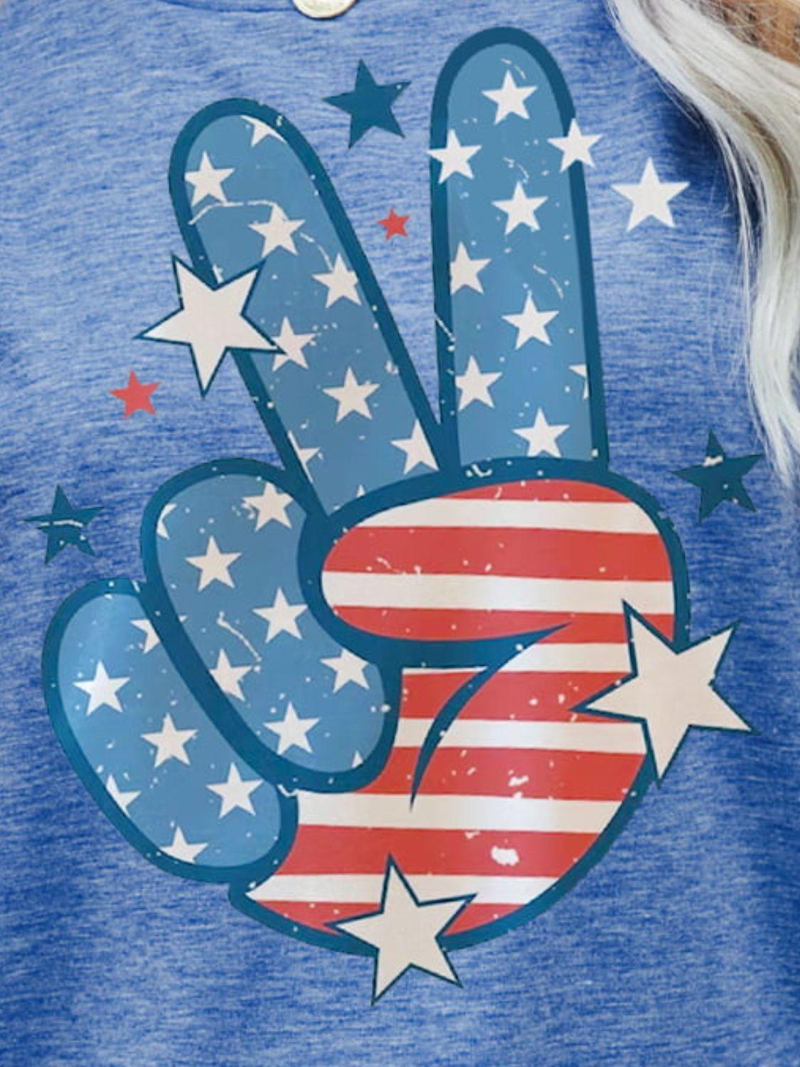 US Flag Peace Sign Hand Graphic Tee BLUE ZONE PLANET