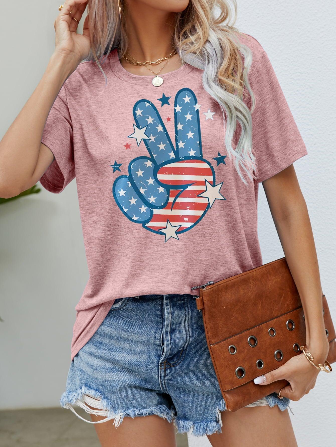 US Flag Peace Sign Hand Graphic Tee BLUE ZONE PLANET