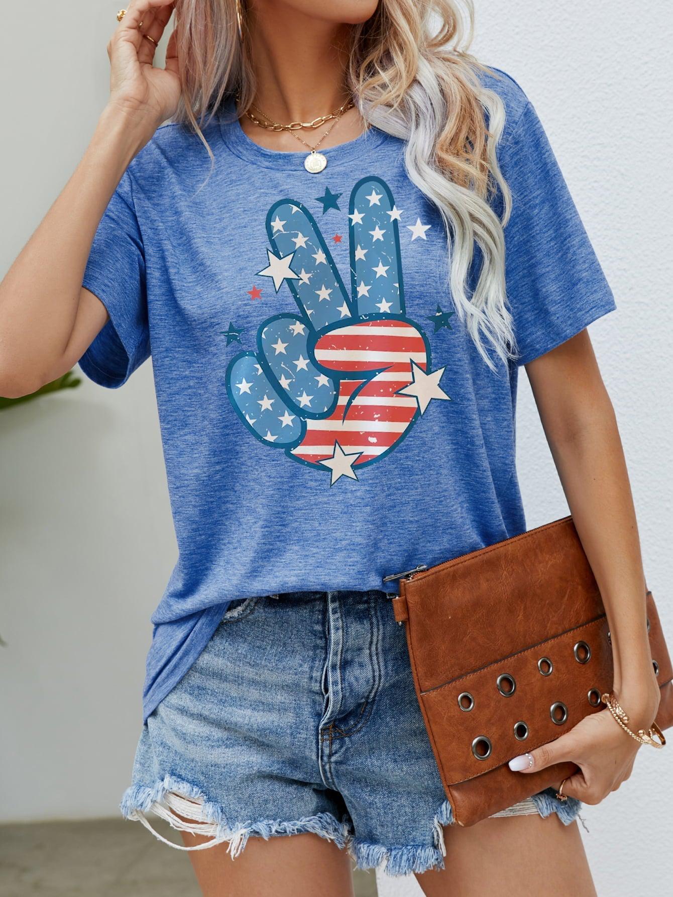 US Flag Peace Sign Hand Graphic Tee BLUE ZONE PLANET