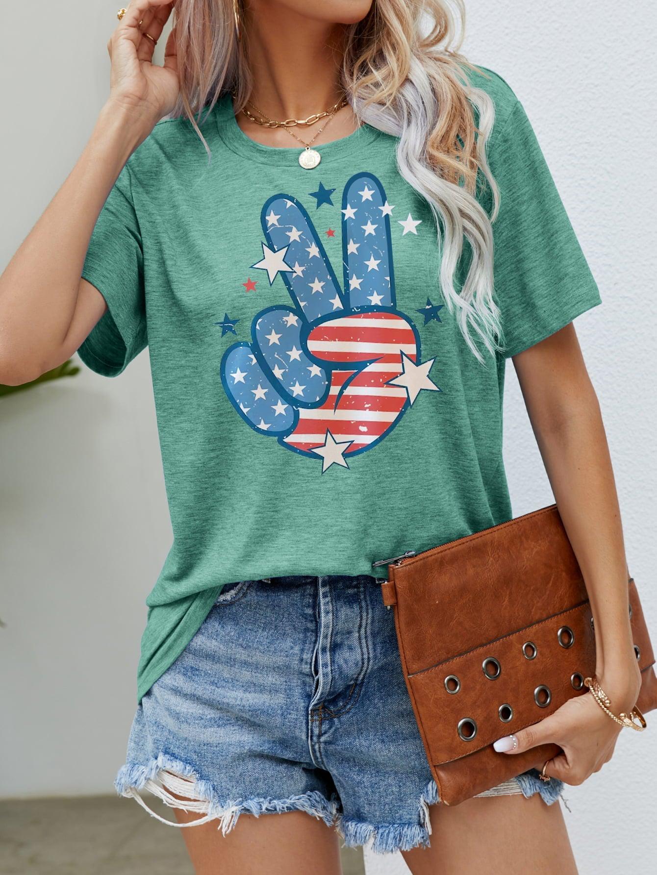 US Flag Peace Sign Hand Graphic Tee BLUE ZONE PLANET