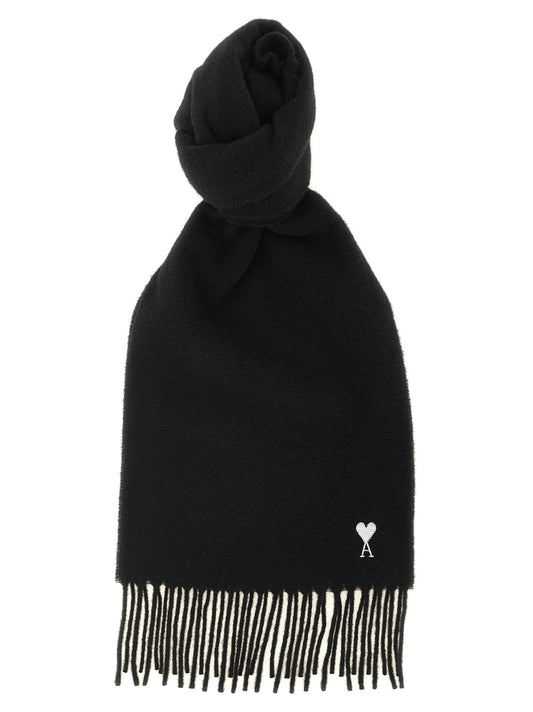 Ami Paris Quota Scarf With Adc Embroidery And Fringes-Scarves Hats & Gloves-[Adult]-[Female]-2022 Online Blue Zone Planet