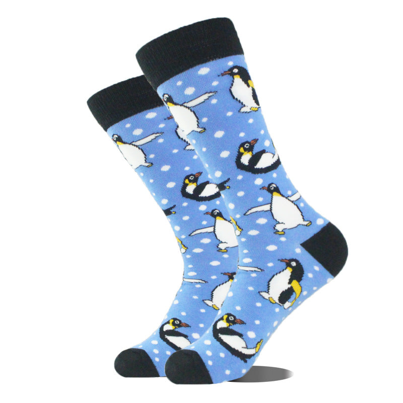 Cute Color Block Penguin Print Mid-calf Socks-SOCKS-[Adult]-[Female]-Pattern2-FREESIZE-2022 Online Blue Zone Planet