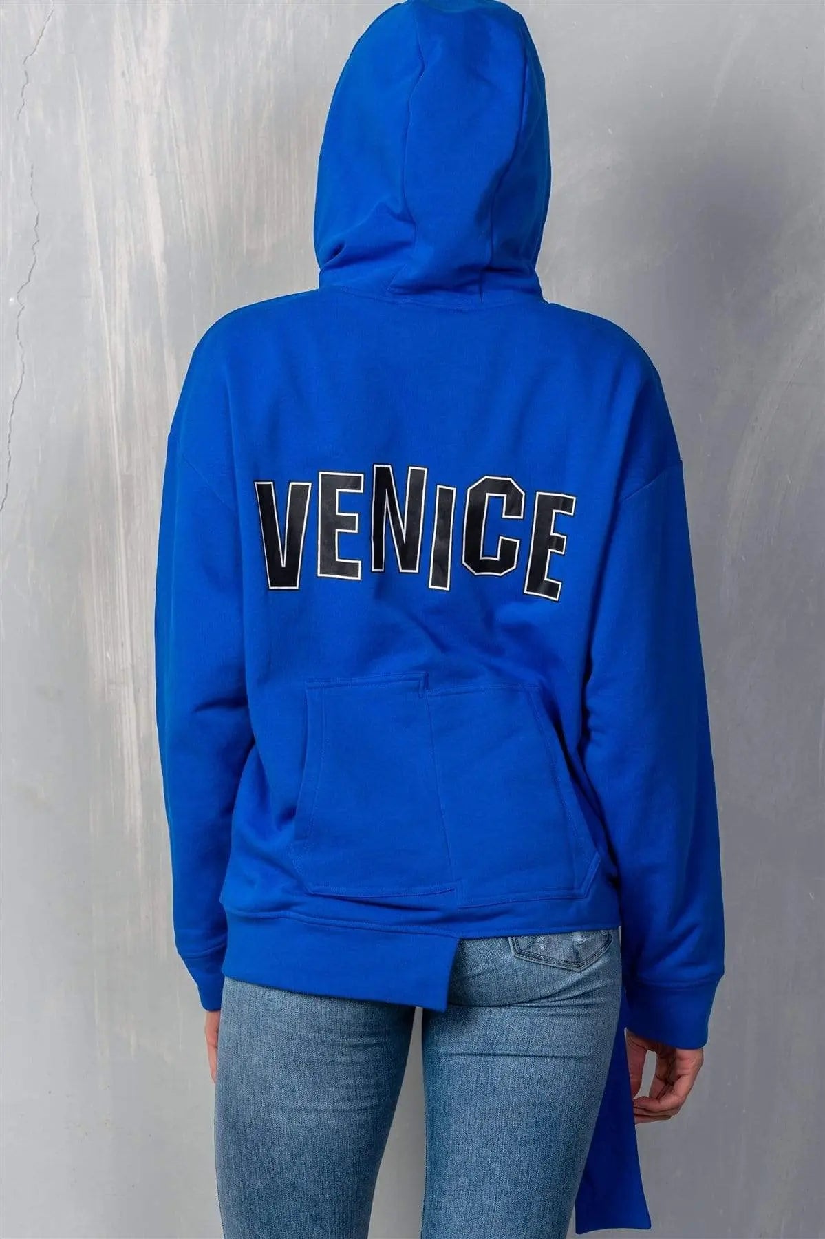 Uneven Hem Graphic "venice" Pullover Hoodie Blue Zone Planet