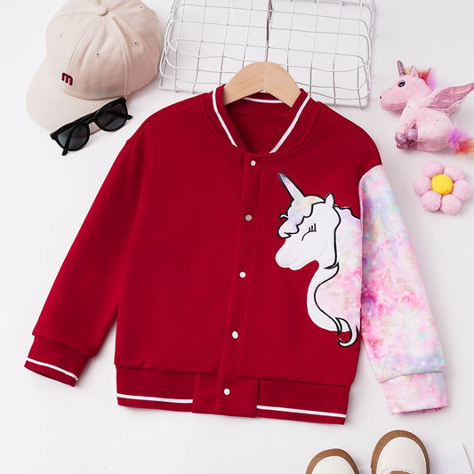 Unicorn Graphic Long Sleeve Jacket-TODDLER-[Adult]-[Female]-Deep Red-4T-2022 Online Blue Zone Planet