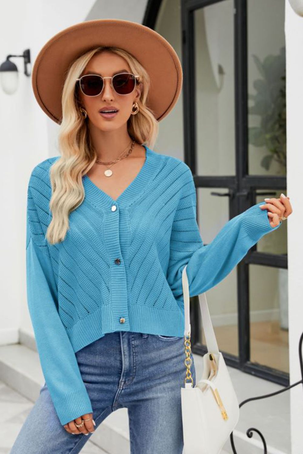 V-Neck Button Down Cardigan BLUE ZONE PLANET