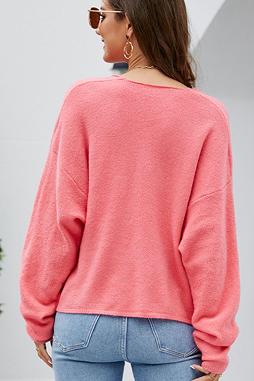 V-Neck Center Seam Sweater BLUE ZONE PLANET