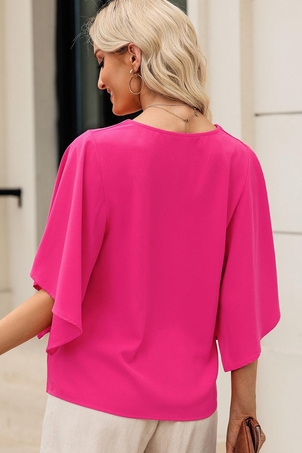 V-Neck Cloak Sleeve Blouse BLUE ZONE PLANET