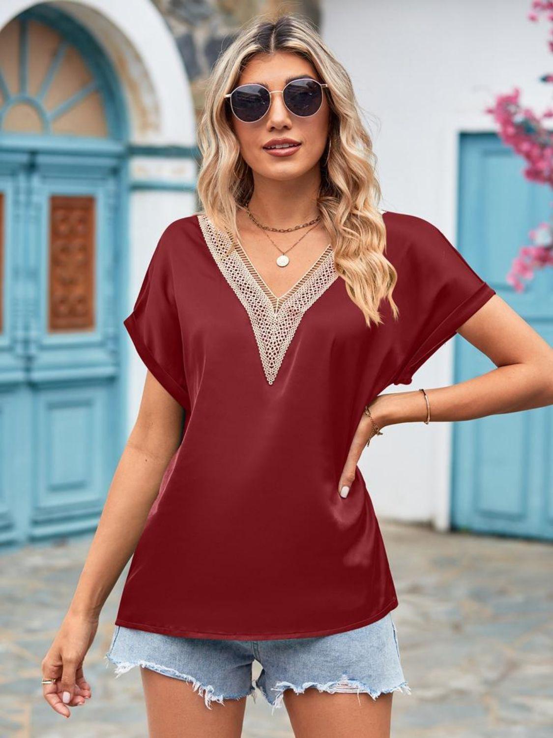 V-Neck Cuffed Blouse BLUE ZONE PLANET