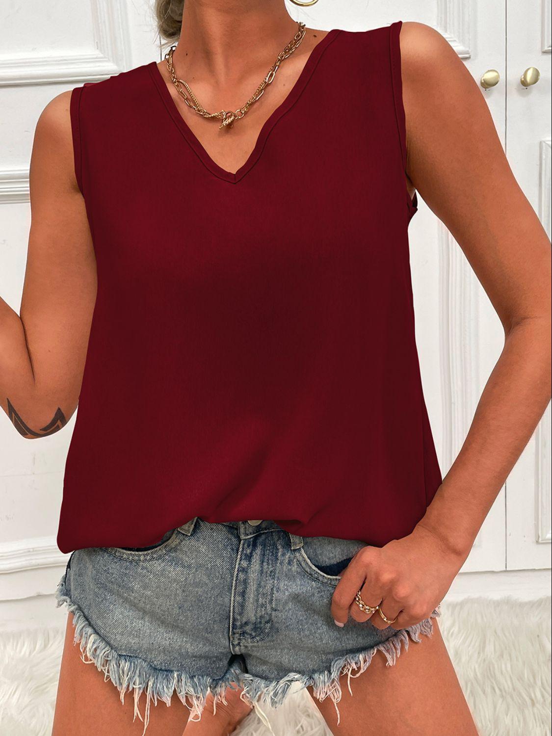 V-Neck Curved Hem Tunic Tank BLUE ZONE PLANET