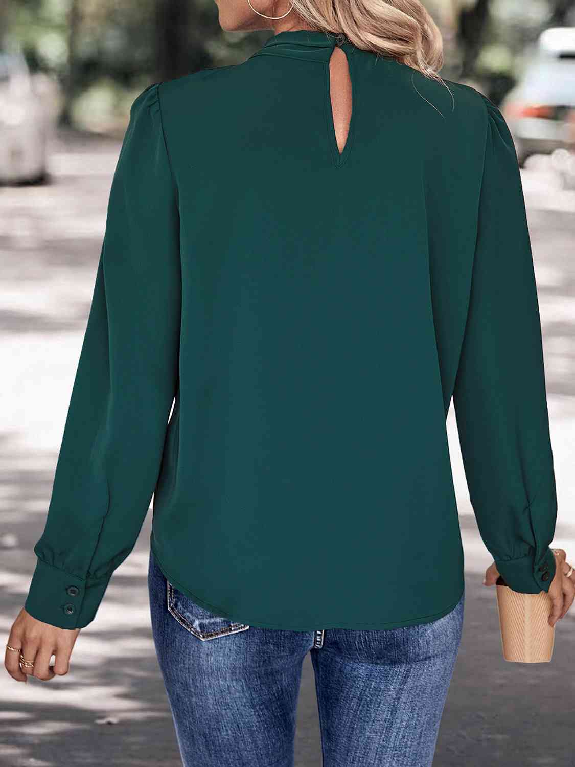 V-Neck Cutout Long Sleeve Blouse BLUE ZONE PLANET