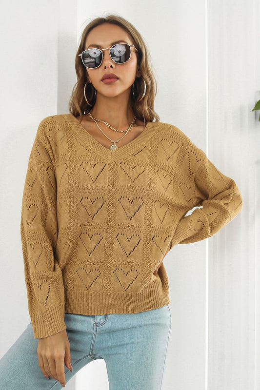 V-Neck Drop Shoulder Sweater BLUE ZONE PLANET