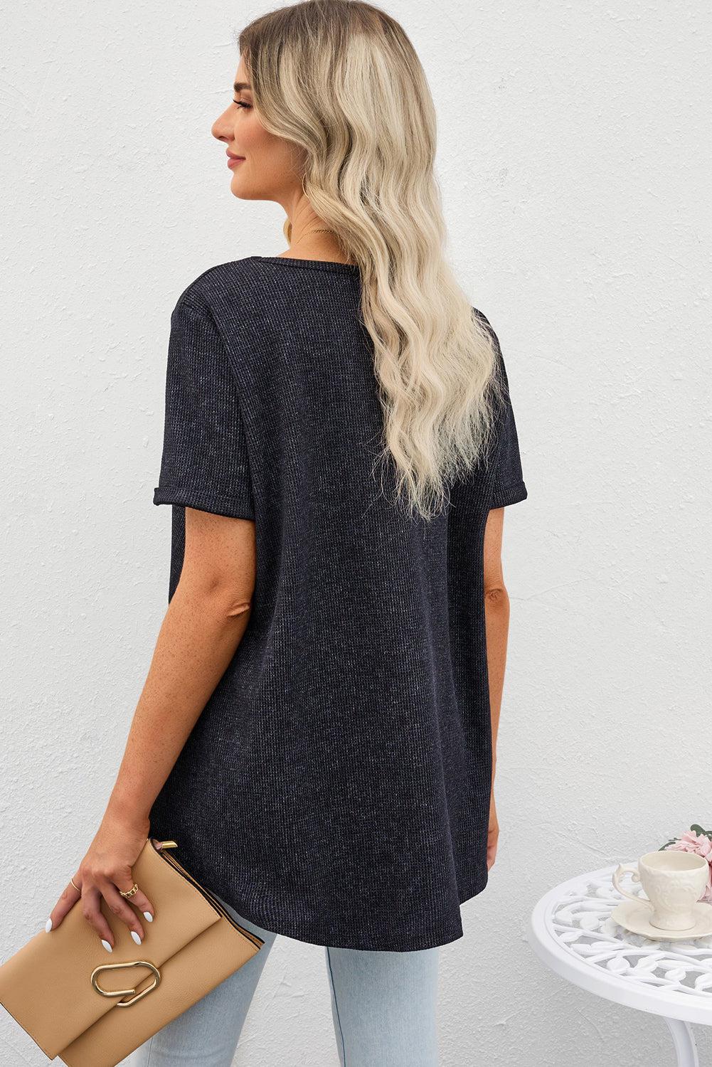 V-Neck Dropped Shoulder Tunic Top BLUE ZONE PLANET