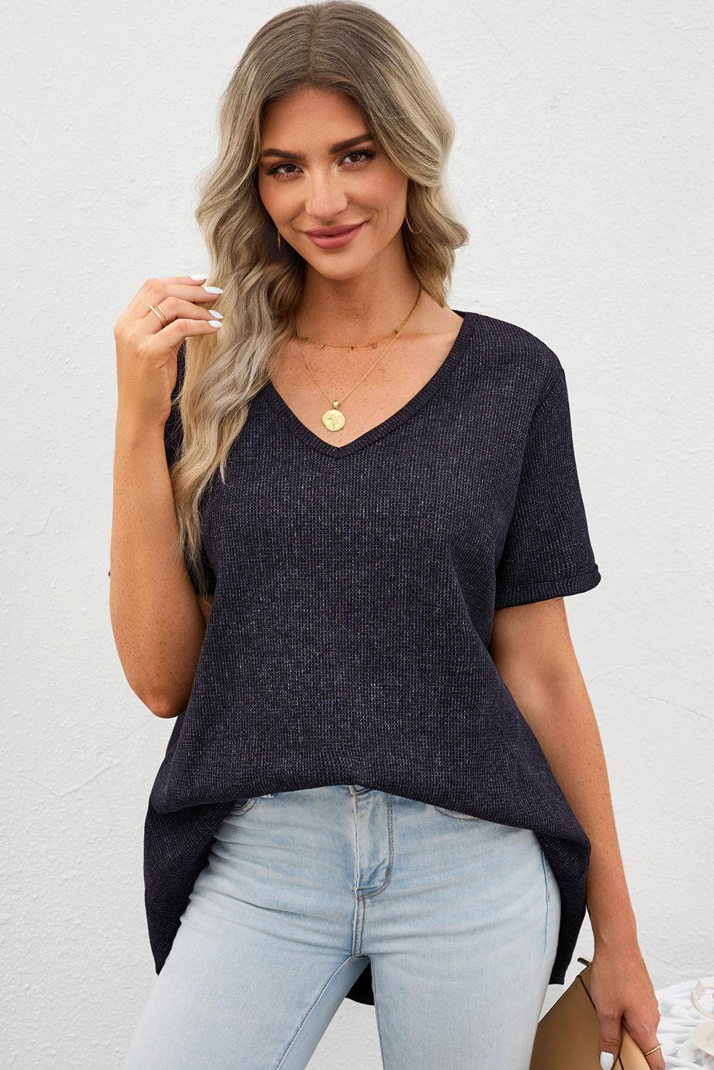 V-Neck Dropped Shoulder Tunic Top BLUE ZONE PLANET