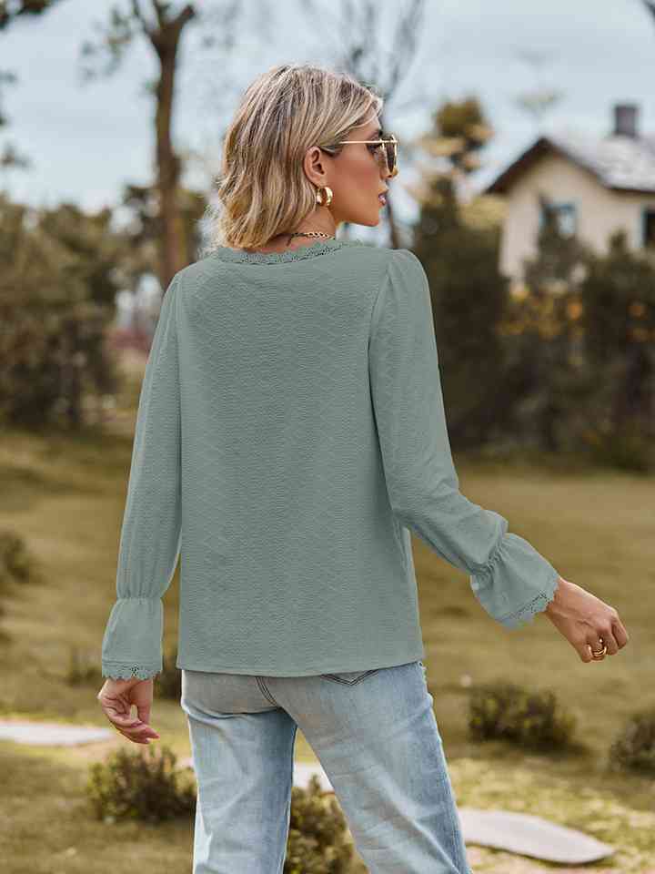 V-Neck Flounce Sleeve Blouse BLUE ZONE PLANET