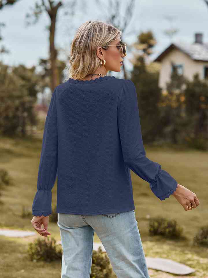 V-Neck Flounce Sleeve Blouse BLUE ZONE PLANET