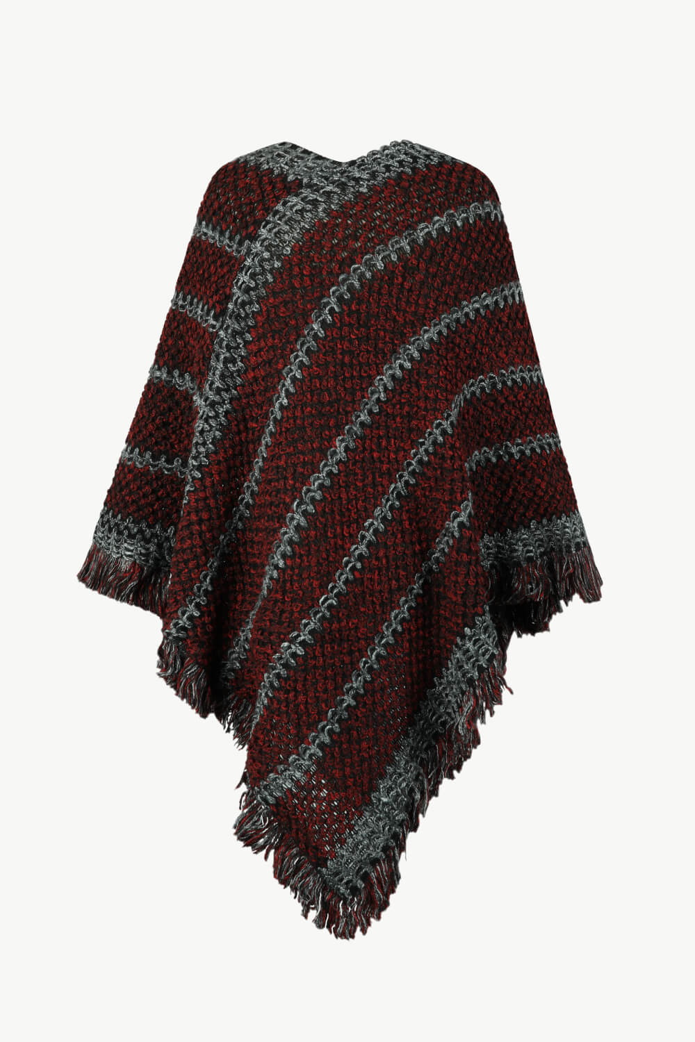 V-Neck Fringe Hem Poncho BLUE ZONE PLANET