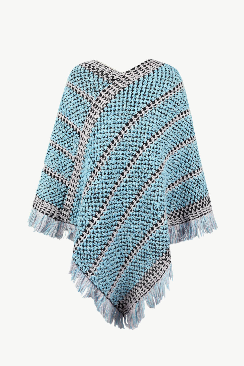 V-Neck Fringe Hem Poncho BLUE ZONE PLANET