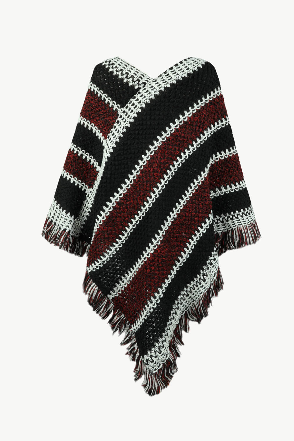 V-Neck Fringe Hem Poncho BLUE ZONE PLANET