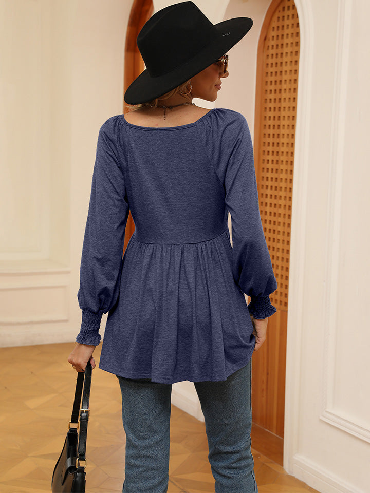 V-Neck Lantern Sleeve Blouse BLUE ZONE PLANET