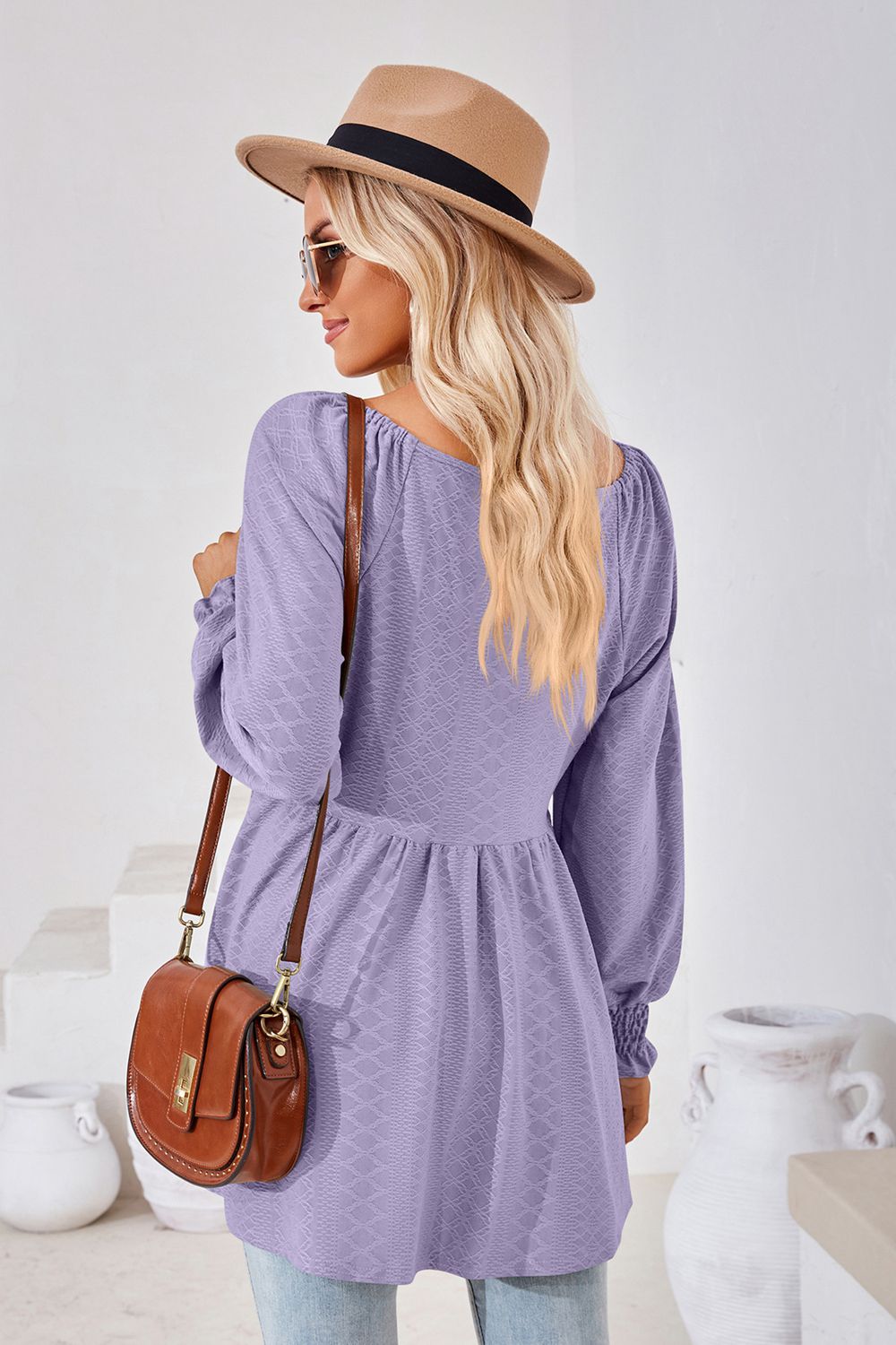 V-Neck Lantern Sleeve Blouse BLUE ZONE PLANET