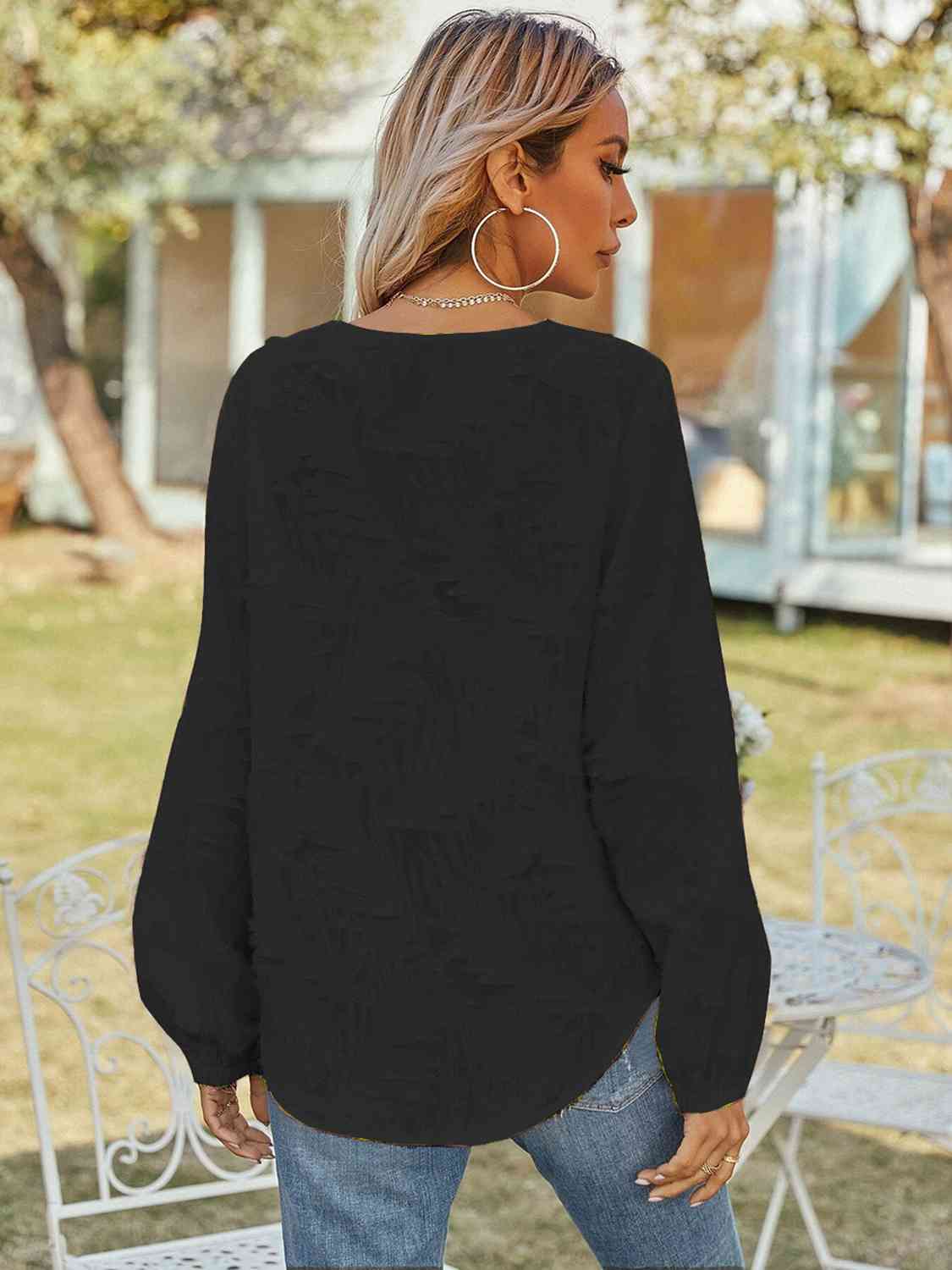 V-Neck Long Sleeve Blouse BLUE ZONE PLANET