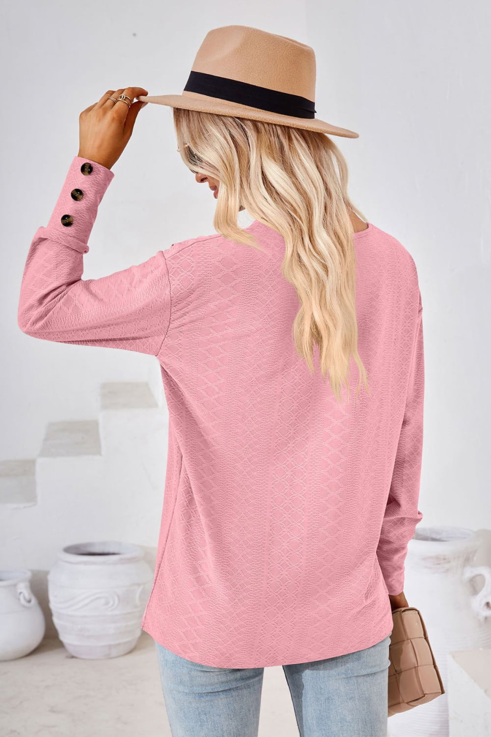 V-Neck Long Sleeve Blouse BLUE ZONE PLANET