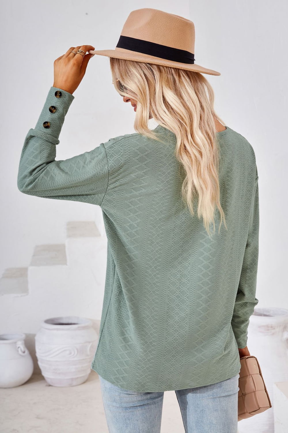 V-Neck Long Sleeve Blouse BLUE ZONE PLANET