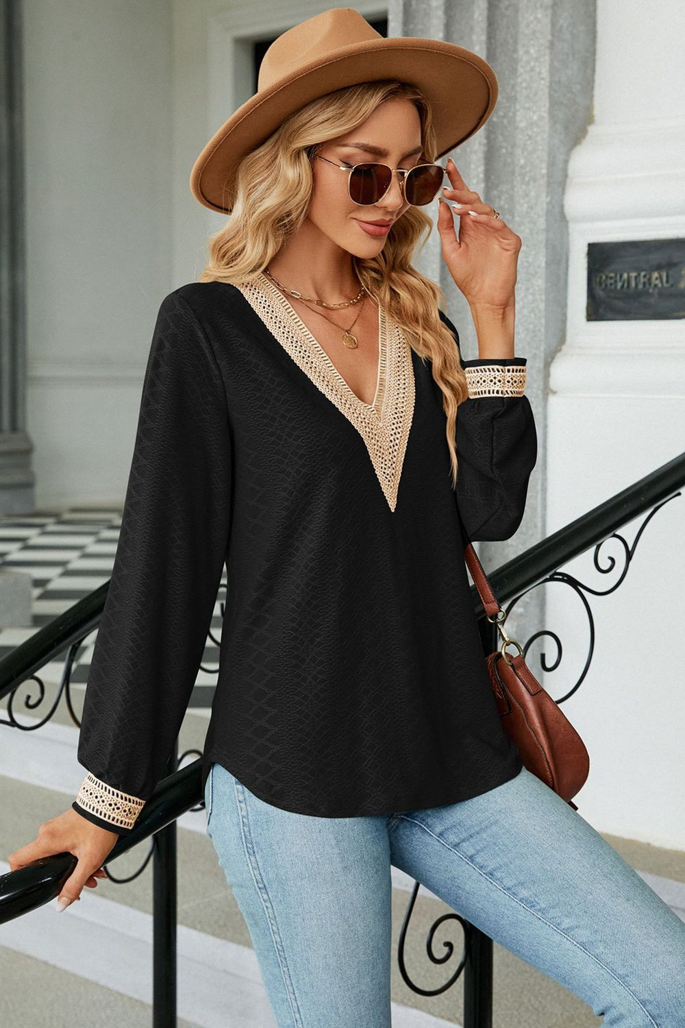 V-Neck Long Sleeve Blouse BLUE ZONE PLANET