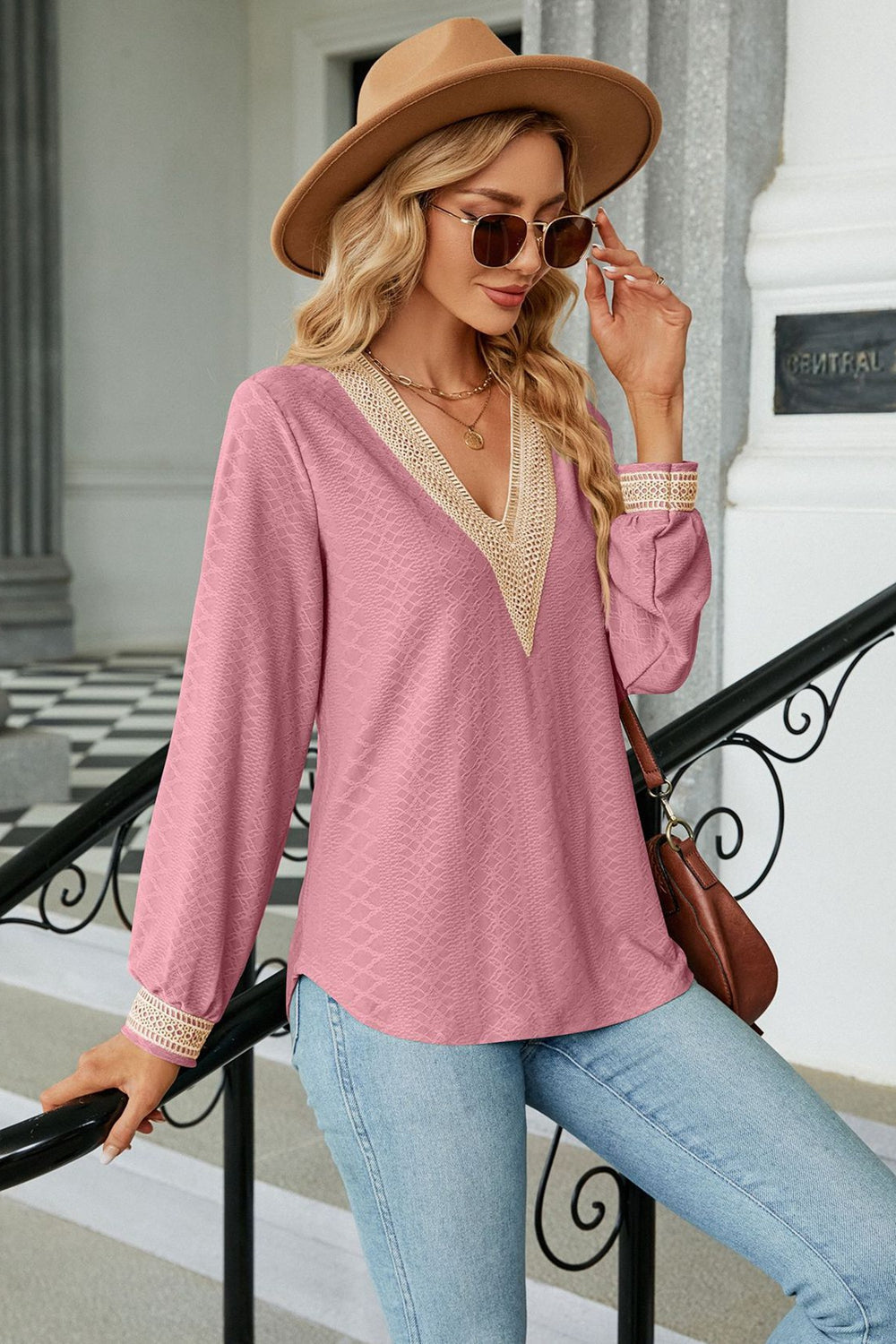 V-Neck Long Sleeve Blouse BLUE ZONE PLANET