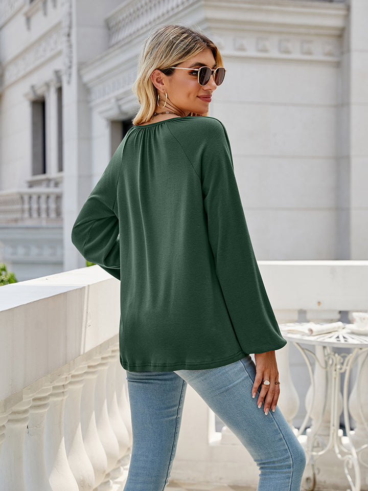 V-Neck Long Sleeve Blouse BLUE ZONE PLANET