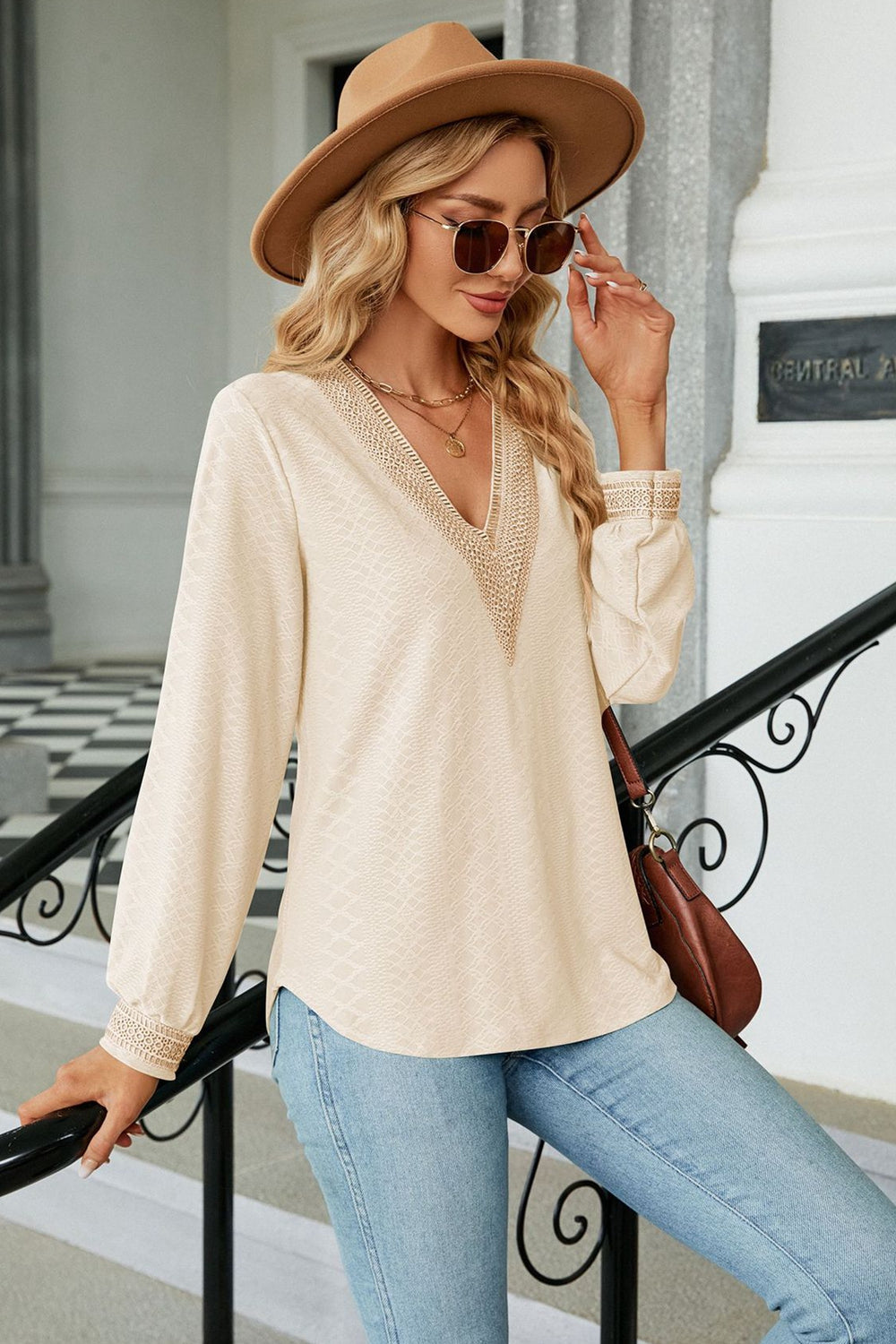 V-Neck Long Sleeve Blouse BLUE ZONE PLANET