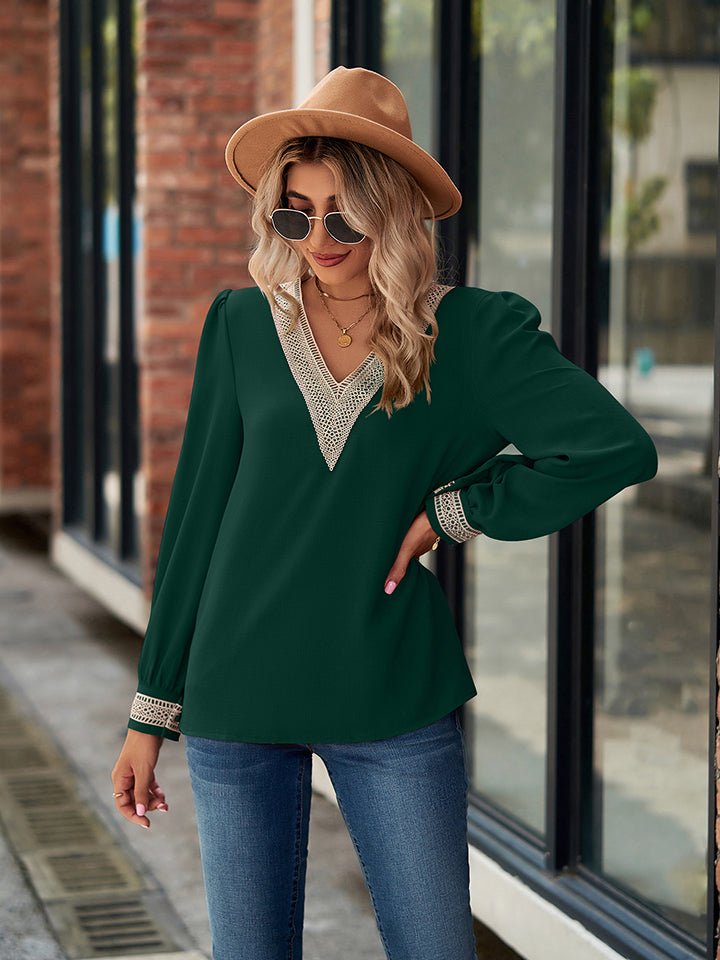 V-Neck Long Sleeve Blouse BLUE ZONE PLANET