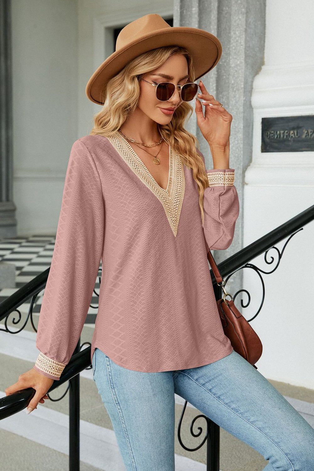 V-Neck Long Sleeve Blouse BLUE ZONE PLANET