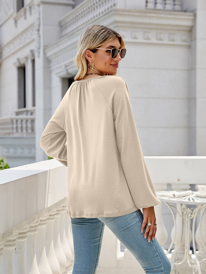 V-Neck Long Sleeve Blouse BLUE ZONE PLANET