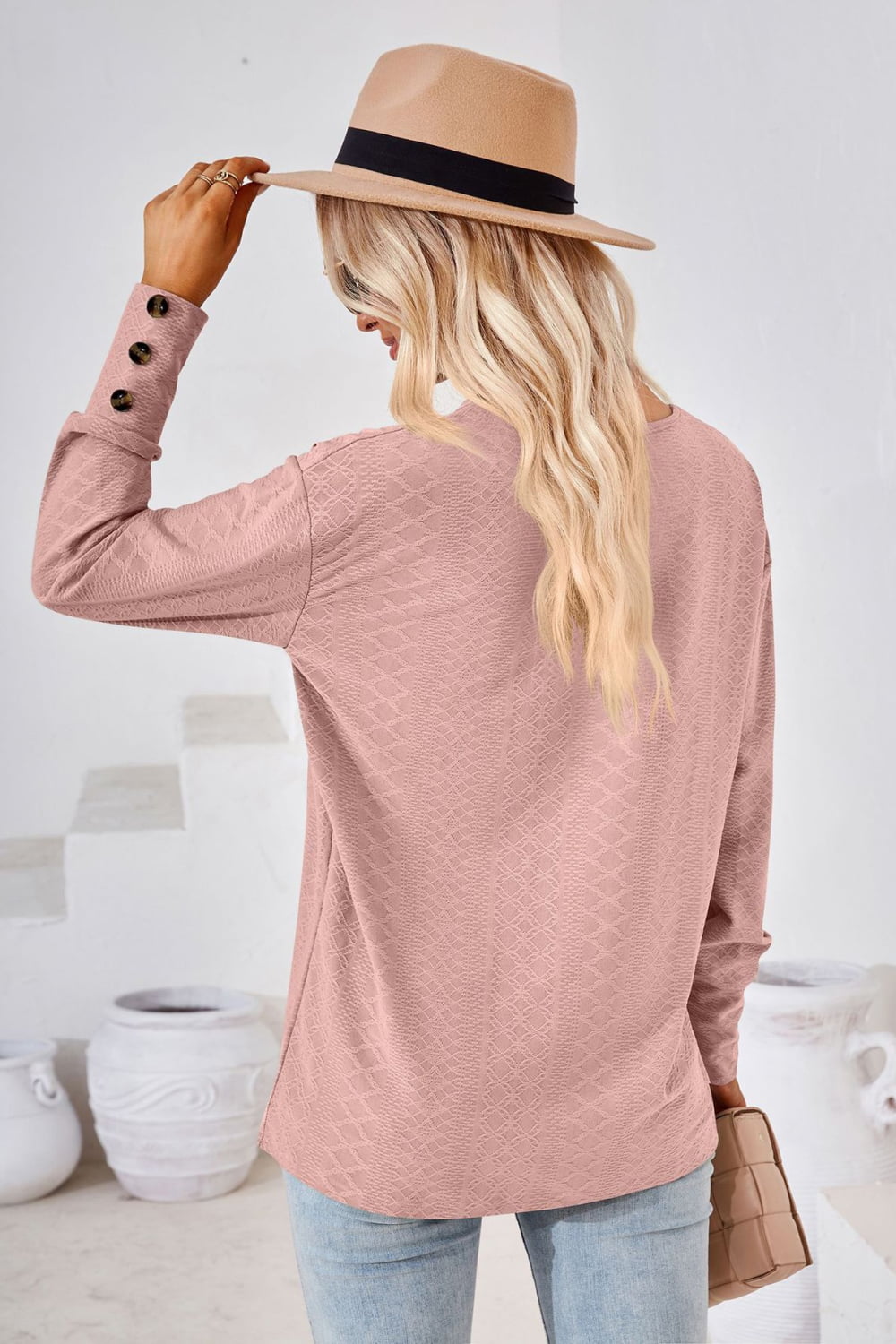 V-Neck Long Sleeve Blouse BLUE ZONE PLANET