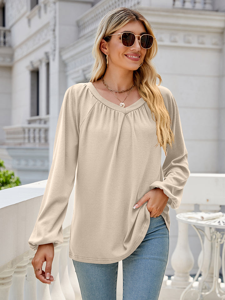 V-Neck Long Sleeve Blouse BLUE ZONE PLANET