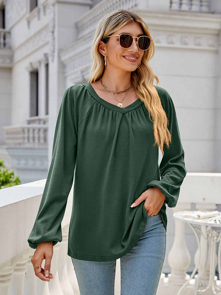 V-Neck Long Sleeve Blouse BLUE ZONE PLANET