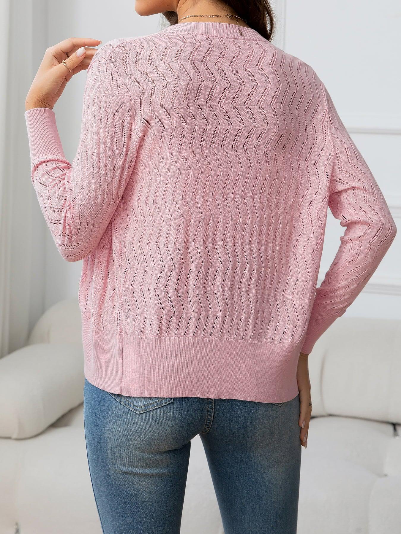 V-Neck Long Sleeve Buttoned Knit Top BLUE ZONE PLANET