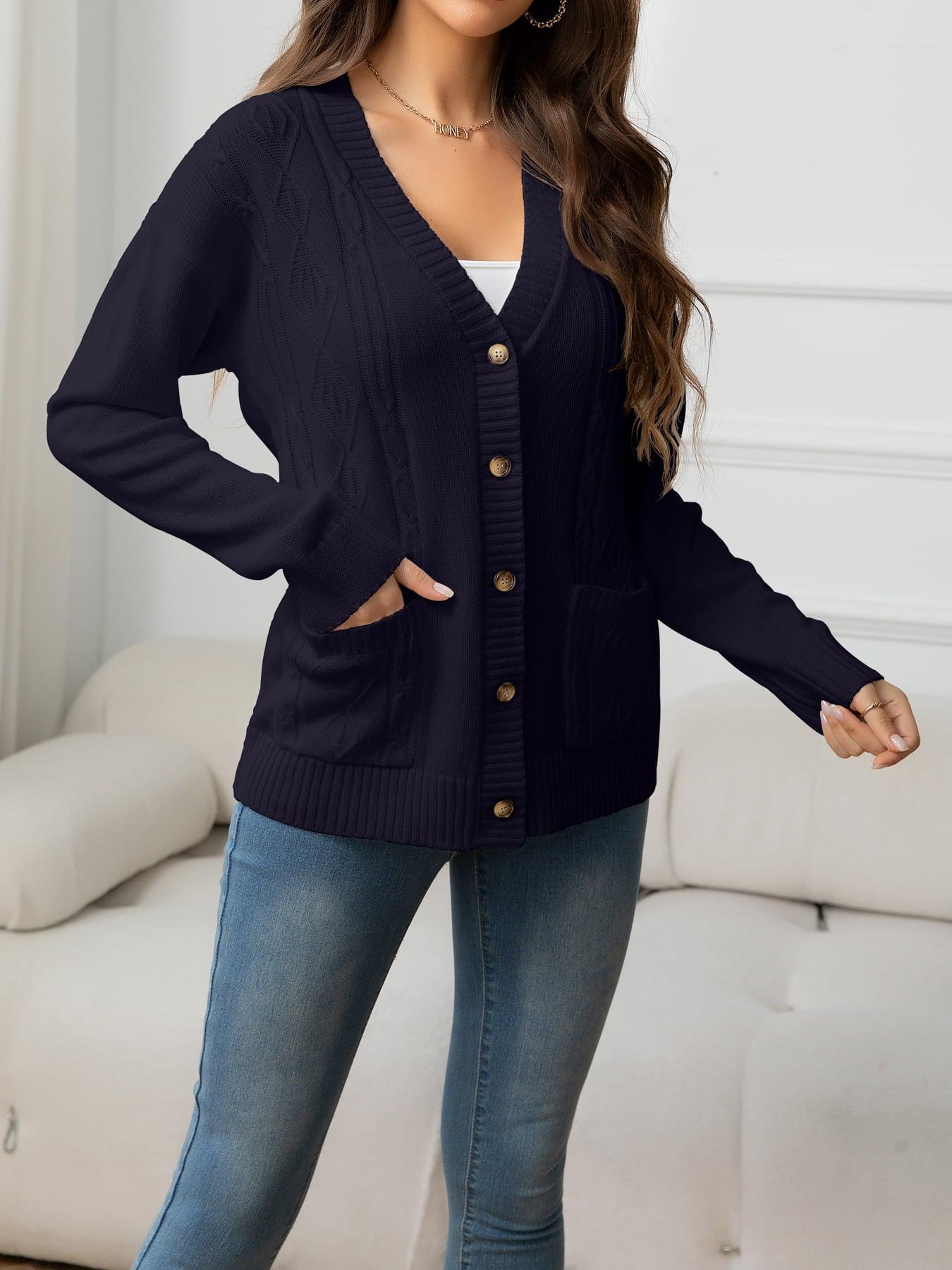 V-Neck Long Sleeve Buttoned Knit Top with Pocket BLUE ZONE PLANET